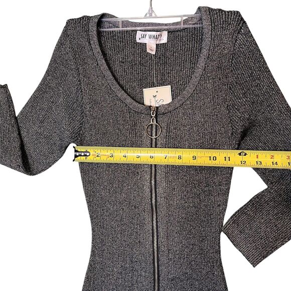Say What Dress Womens Large Black Silver Zip Front Metallic Bodycon Party Knit - Picture 4 of 14